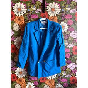 Vintage 80s Christian Dior The Suit Blazer Designer Jacket in Turquoise Blue